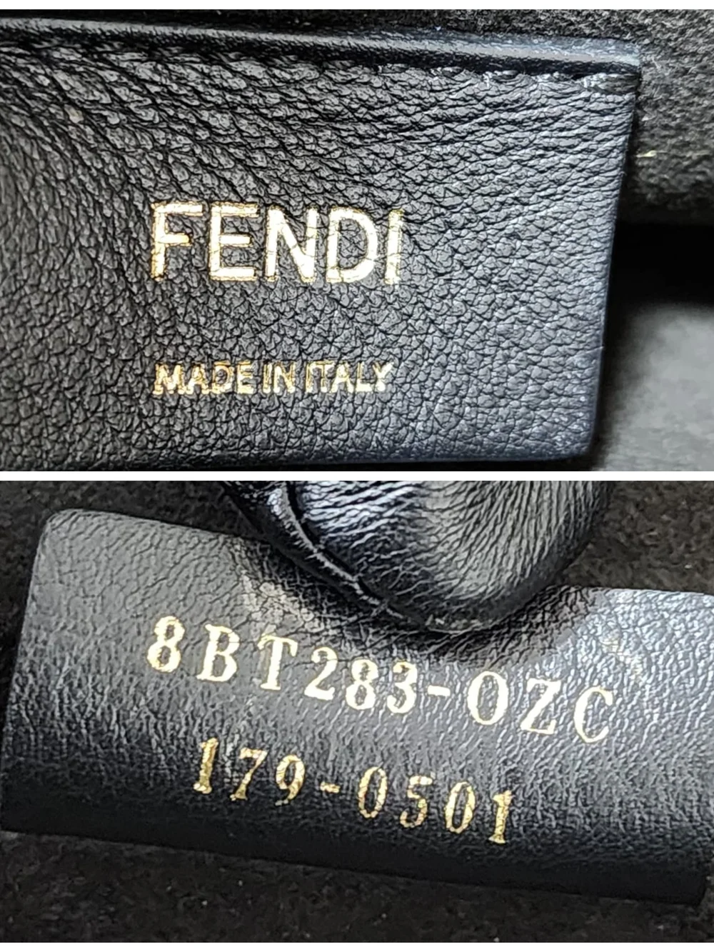 FENDI Vitello Liberty Scalloped Studded Kan I Shoulder Bag Black